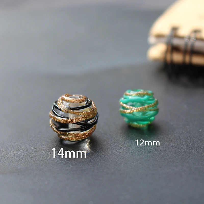 10Pcs 12mm 14mm Murano Glas Perlen Gold Streifen Draht Perlen multi-farbe für schmuck Armband Halskette ohrring Handwerk machen