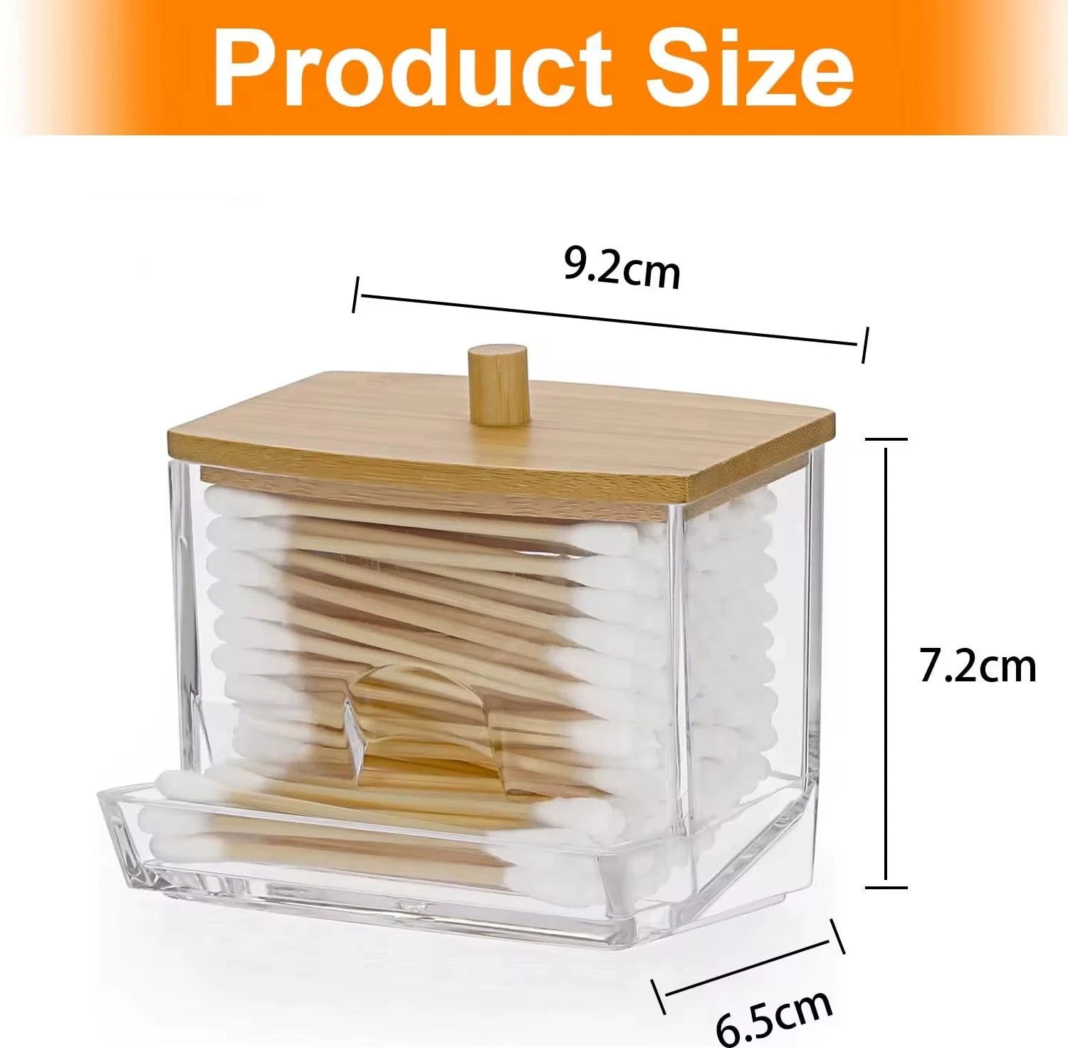 Makeup Bamboo Cotton Swab Storage Box with Lid Small Earpick Dispenser Clear Transparent for Toothpicks for Cotton 5
