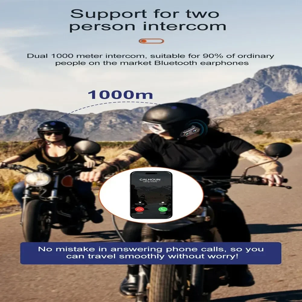Y202X Motorcycle Helmet Bluetooth Intercom Headset Waterproof and Noise Reduction Supports 2 Riders 1000M Intercom Communication
