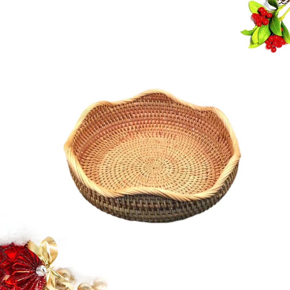 

Rattan Woven Storage Basket Wave Style Vegetable Fruit Basket Outdoor Camping Picnic Kitchen Container - Size S