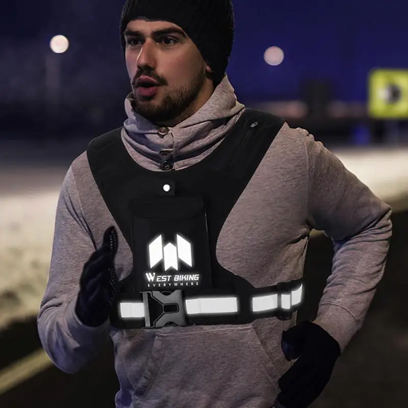 Reflective Running Vest Phone Holder Men Women Waterproof Cell Phone Key Bag Night Cycling Safety Vest Sports Chest Bag 5