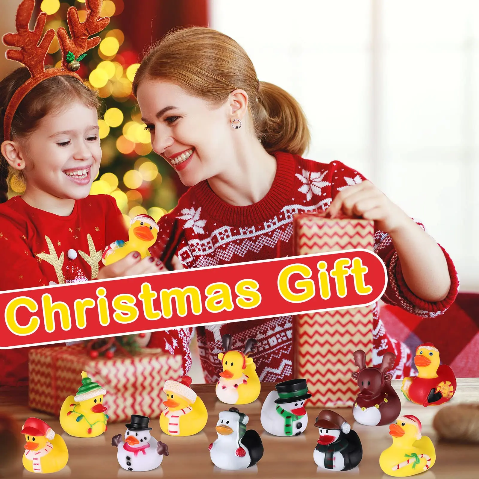 12/24/48 Pcs Christmas Rubber Ducks in Bulk Toys Holiday Rubber Ducks for Jeep Ducking, Xmas Party Favors Decorations 4