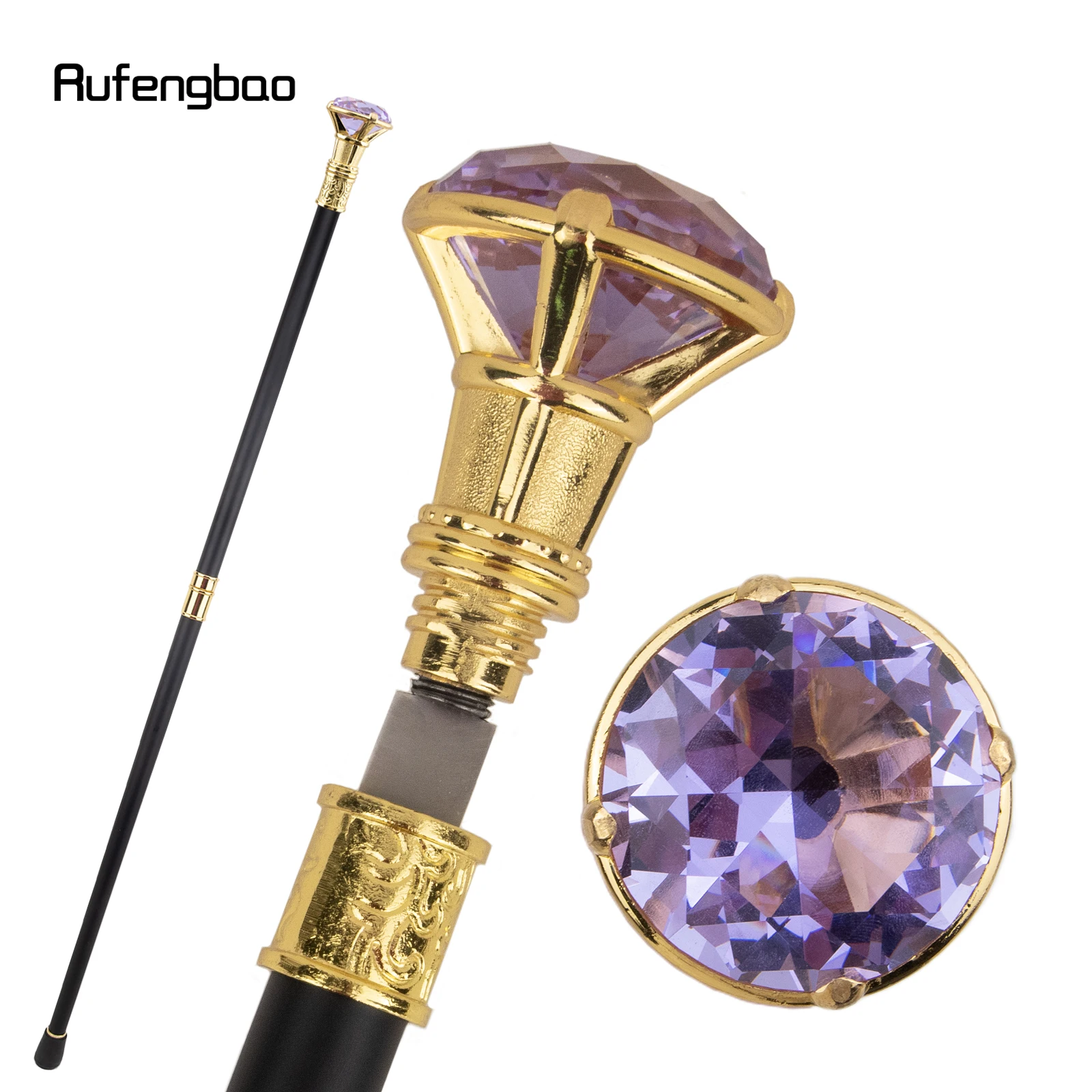 

Light Purple Diamond Type Golden Walking Stick with 26cm Hidden Sword Self Defense Fashion Cane Sword Cosplay Crosier Stick 93cm