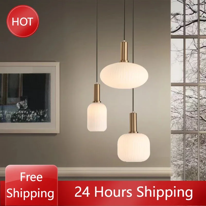 Nordic Modern Restaurant Pendant Lamp Bedroom Bedside Light Restaurant Kitchen Simple Colorfull  Glass Lighting Hanging Creative