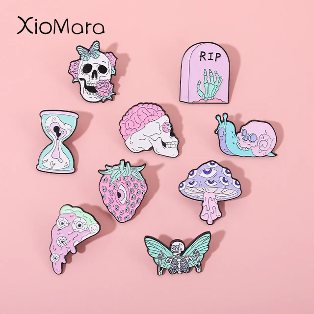 Intensive Eyes Enamel Pins Custom Pink Punk Skeleton Butterfly Pizza  Hourglass Strawberry Brooches Gothic Lapel Badges wholesale