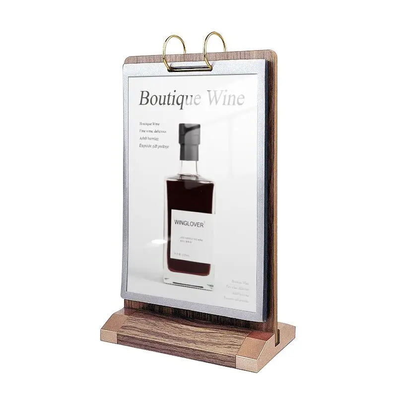 A4/A5/A6 Walnut Wood Page Turning Display Stand Desktop Binder Menu Holder Support For Bar Restaurant Business Card Wooden Stand 2022 wood pvc page turning coffee milk tea shop bar restaurant menu holder stand for tabletop desk display