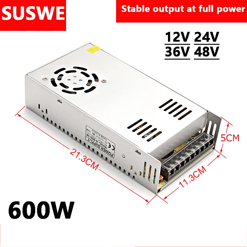 

AC 100-240V Switching Power Supply DC 12V 24V 36V 48V 60V 600W 10A 12.5A 13.8A 25A 50A Adapter for LED Light Strip 3D printer