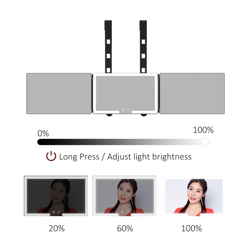 LED 셀프 헤어컷 메이크업 거울, 탈부착 가능한 철제 걸이가 있는 삼면 거울, HD 3면 메이크업 거울, 어디서나 높이 조절 가능