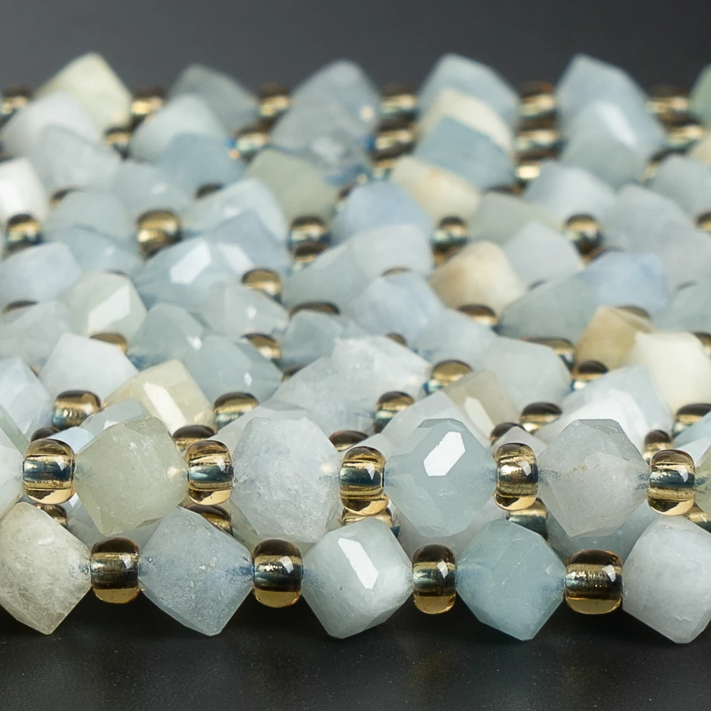 Genuine Natural Aquamarine Beads Stone 6/8MM Loose Faceted Beaded Strands Grade AAA Gemstone Full Strand For Jewelry Making