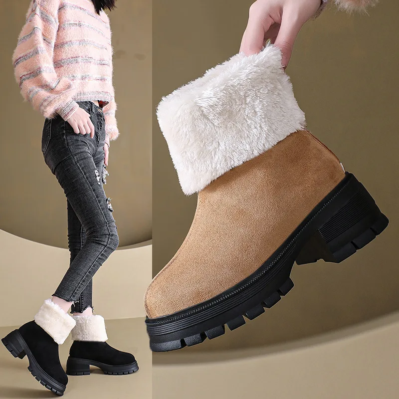 

Med Heel Boots Winter Shoes For Women Clogs Platform Zipper Round Toe Boots-Women 2023 Ladies Rubber Elegant Rock Lolita Ankle M