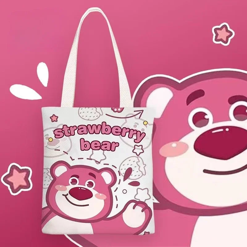 

Мультяшная холщовая многоразовая сумка-тоут Kawaii Lotso Disney, портативные сумки для хранения, сумка через плечо для женщин и девочек, для детей, для покупок