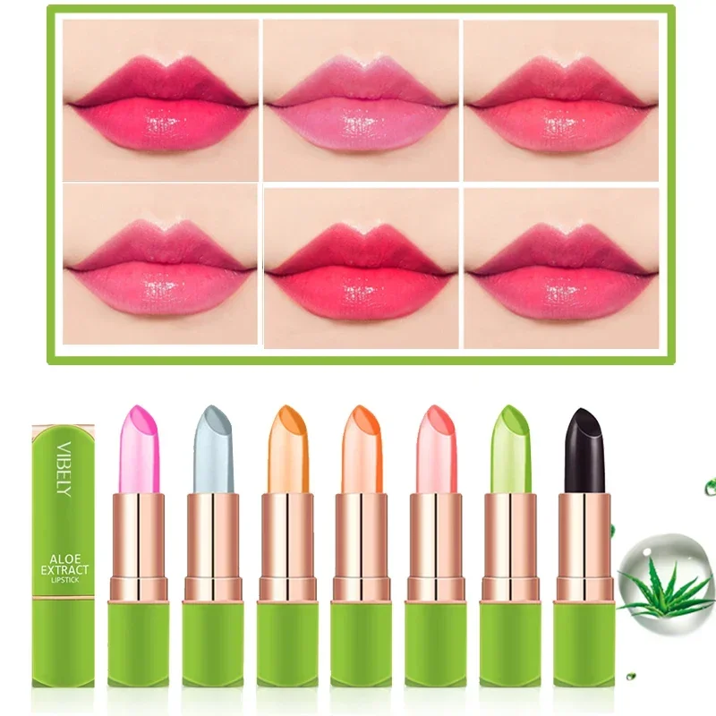 Lápiz labial de aloe vera, gelatina, bálsamo labial hidratante de larga  duración, bálsamo labial mágico que cambia de color, cuidado de los labios