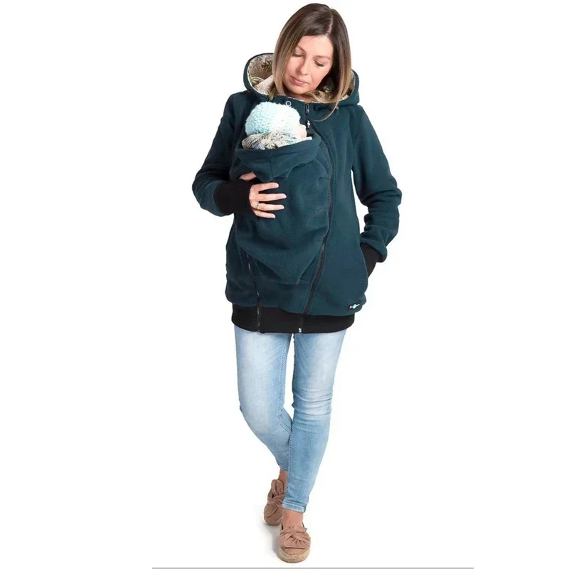2-in-1 Multifunctional Kangaroo Mother's Hoodie Postpartum Outdoor Breastfeeding Coats Solid Classic Soft Cozy Parenting Jackets
