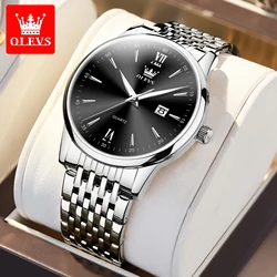 OLEVS Luxury Luminous Waterproof Men's Stainless Steel Quartz Watch with Calendar (Silver Black)