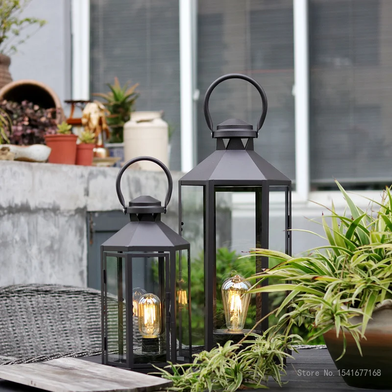 Nordic Outdoor Glass Windproof Candlestick, Wrought Iron, Floor Wind Lamp, Simple Shooting Props, Retro Garden Decor - Image 4