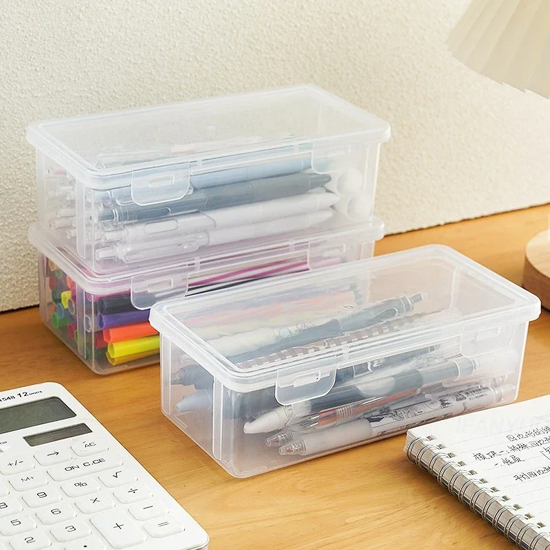 Clear Pencil Box pencil cases stationery box 1/3Pc Large Capacity Plastic Organizer Storage Boxes Bulk Stackable Design Portable Office Supplies For School