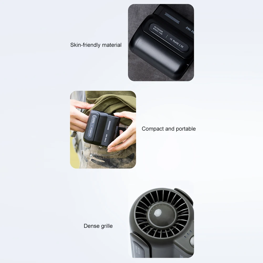 F013 4500mAh Waist Fan Mini Clip Fan Rechargeable Camping Hanging Neck Fan 3 Speeds High-speed Powerful Wearable Waist Clip Fan