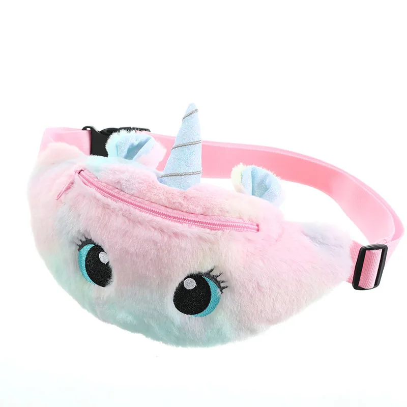 Cute Unicorn Female Waist Bag Kids Fanny Pack Cartoon Plush Women Belt Bag Fashion Travel Phone Pouch Chest Chest Bags Waist Packs