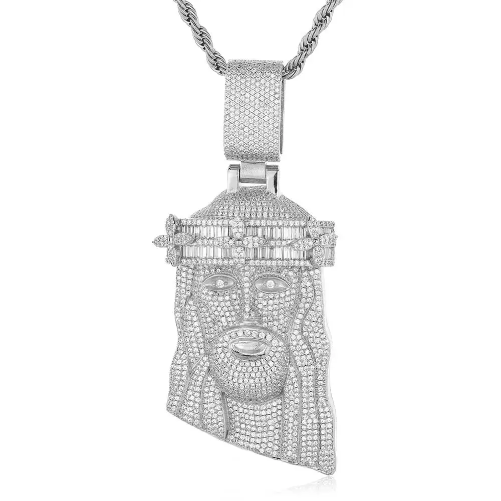 Jesusクラウンネックレス新しい大きなシルバーカラーIced Outペンダント30インチネックレス8?mmキューバスタイルチェーン 並行輸入 Jesusクラウンネックレス新しい大きなシルバーカラーIced Outペンダント30インチネックレス8?mmキューバスタイルチェーン 並行輸入