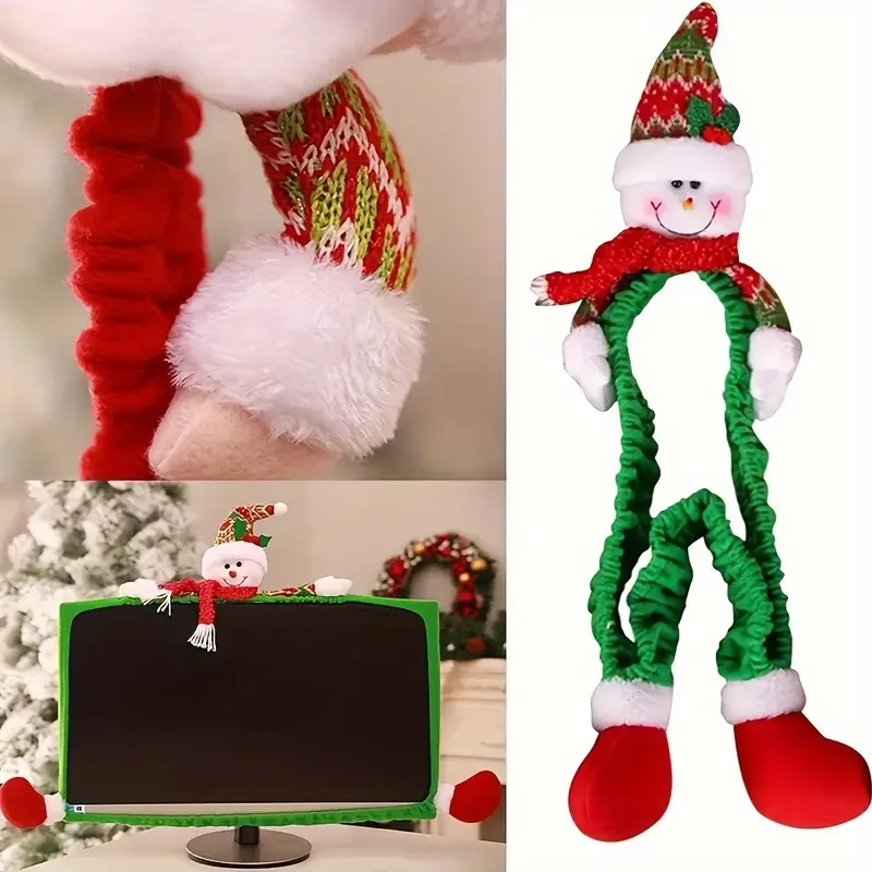 New Christmas Computer Monitor Cover Elastic Christmas Decoration Reindeer Laptop Computer Cover For Christmas Home Office Decor