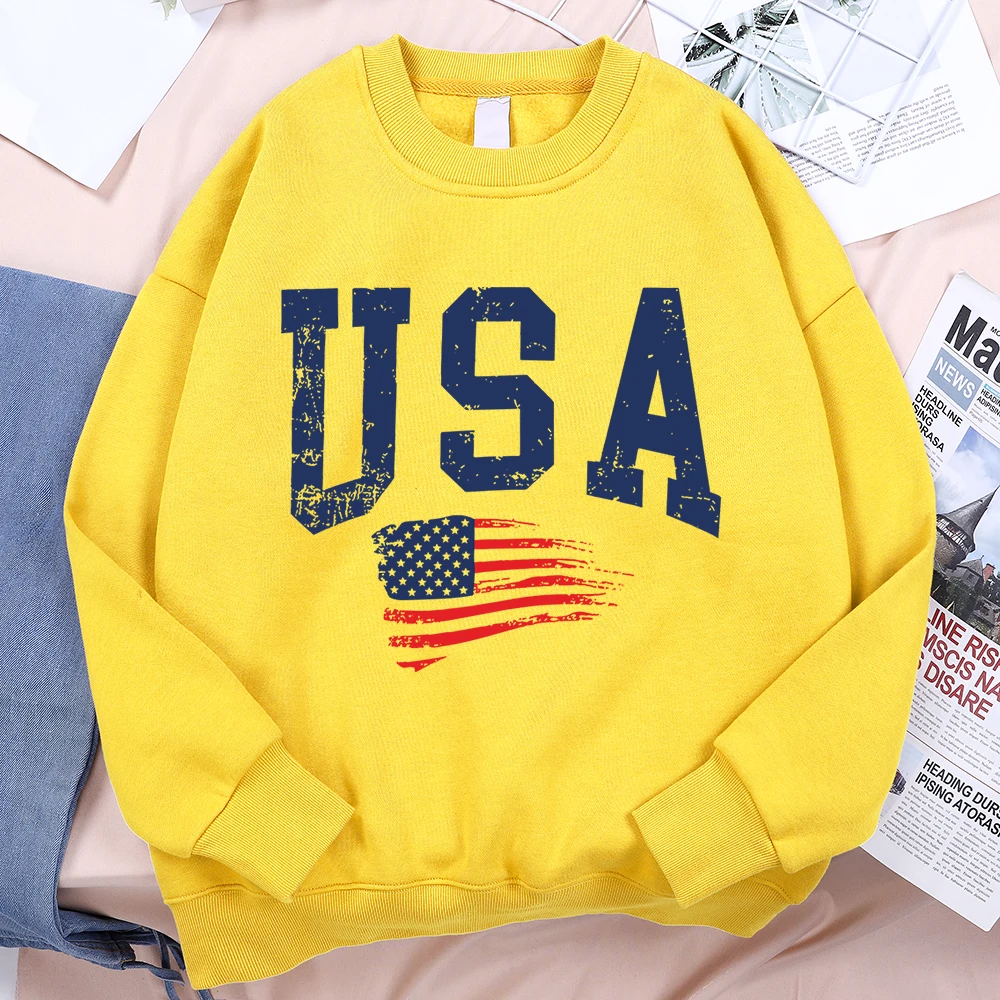 Usa Fluttering National Flag Male Hoodie Casual Loose Hoody Creativity O-Neck Sweatshirt Street Fashion Pullover Clothing Women