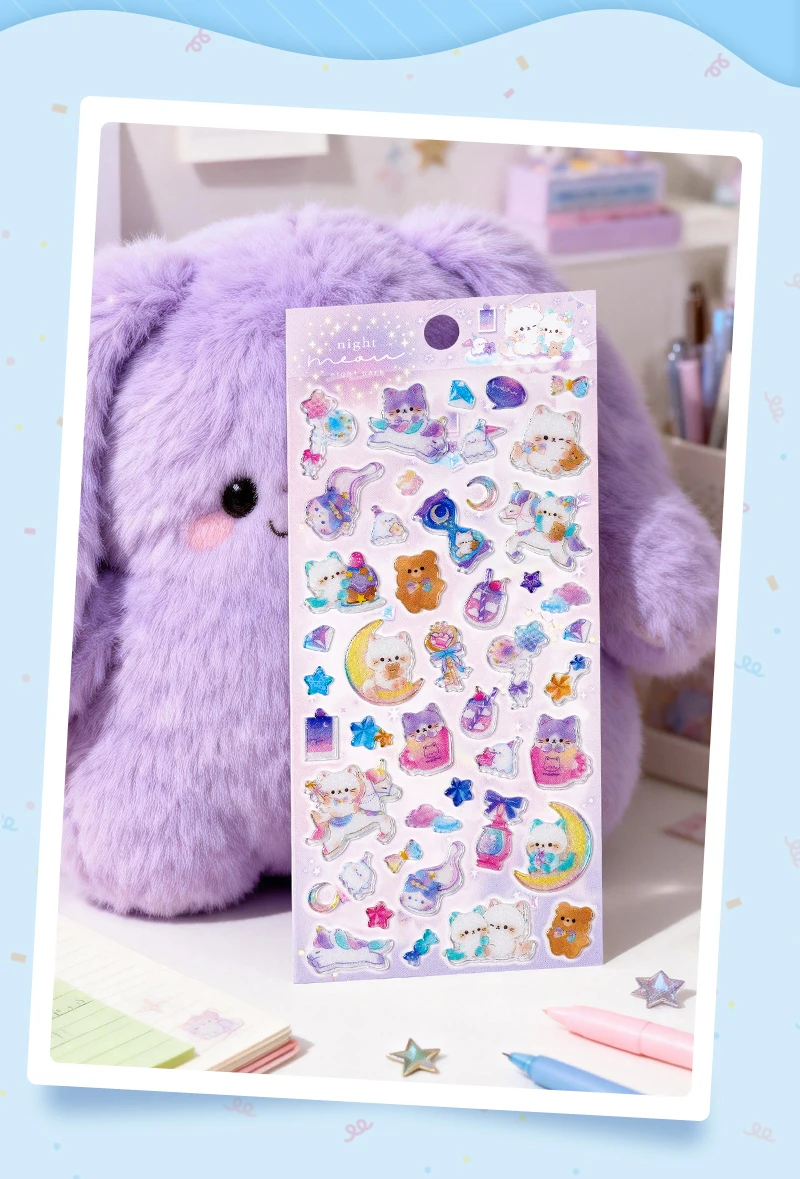 3 pcs Random Cute Candy Color Animals Flash Decor Stickers Scrapbooking Diy Journaling Cute Stationery Diary Sticker Gift Prizes