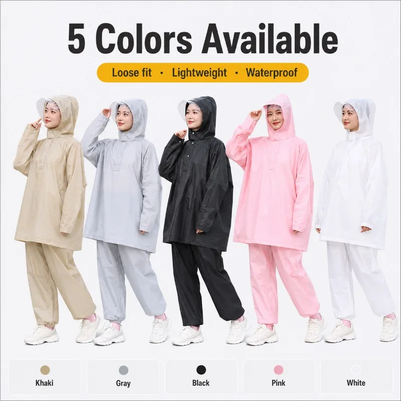 Waterproof Rain Suit for Women – Loose Fit Two-Piece Jacket & Pants, Hooded Scooter Commuting Rainwear - 4