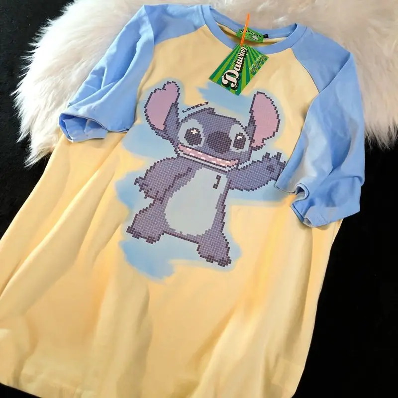 

Kawaii Disney Anime Short Sleeve Cute Stitch Cartoon Ins Fashion Large Size Loose and Comfortable Lovers T-Shirt Gifts for Girls