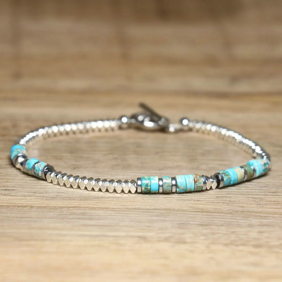 Bracelet perles fines couleur pierre naturelle fermoir OT