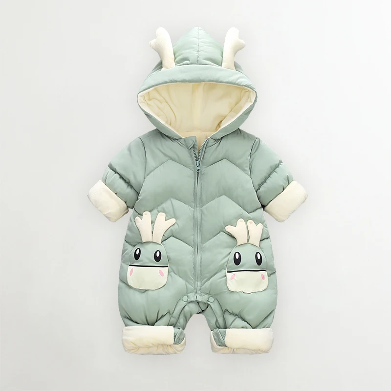 OLEKID 2025 Baby Winter Snowsuit Plus Velvet Thick Baby Boys Jumpsuit 0-2 Years Newborn Romper Baby Girls Overalls Toddler Coat 5