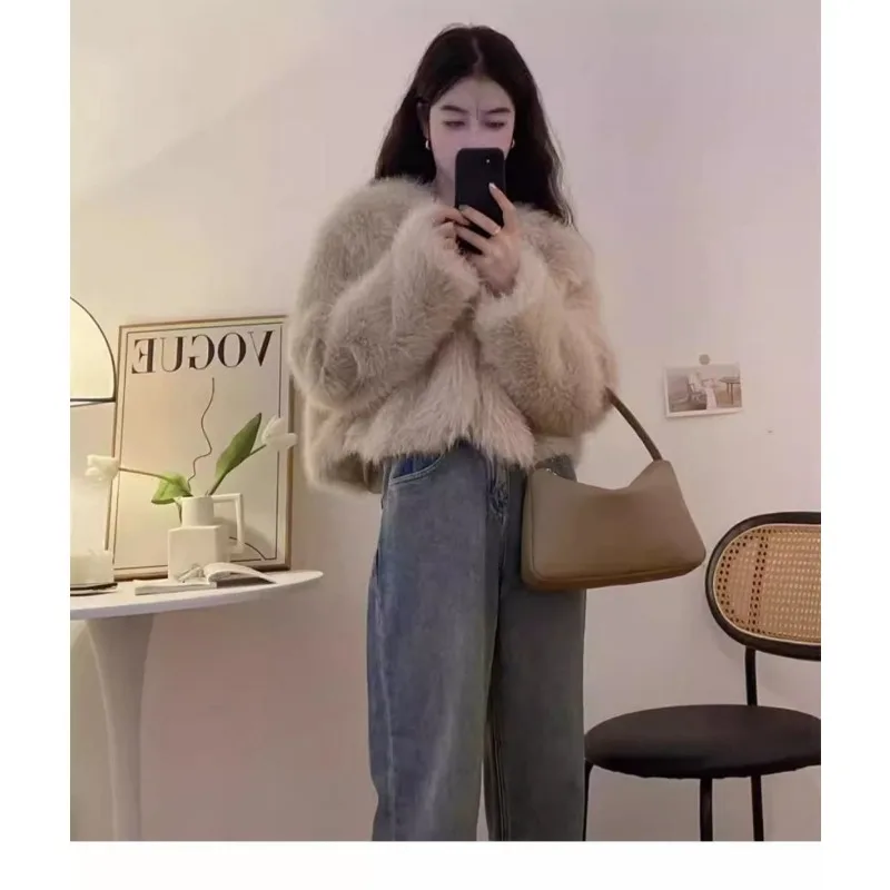 Chic Fluffy Fur Coat Women Winter Short Faux Fur Jacket Luxury Brand Clothing Warm Korean Faux Fox Fur Jacket Party Outerwear