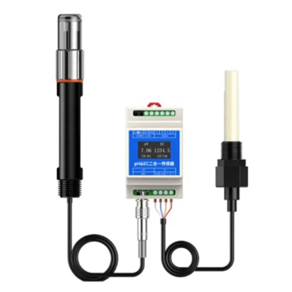 

Din Rail Type PH EC Plastic Electrode Probe Detector RS485 2-In-1 Sensor Industrial Sewage Monitor(B)