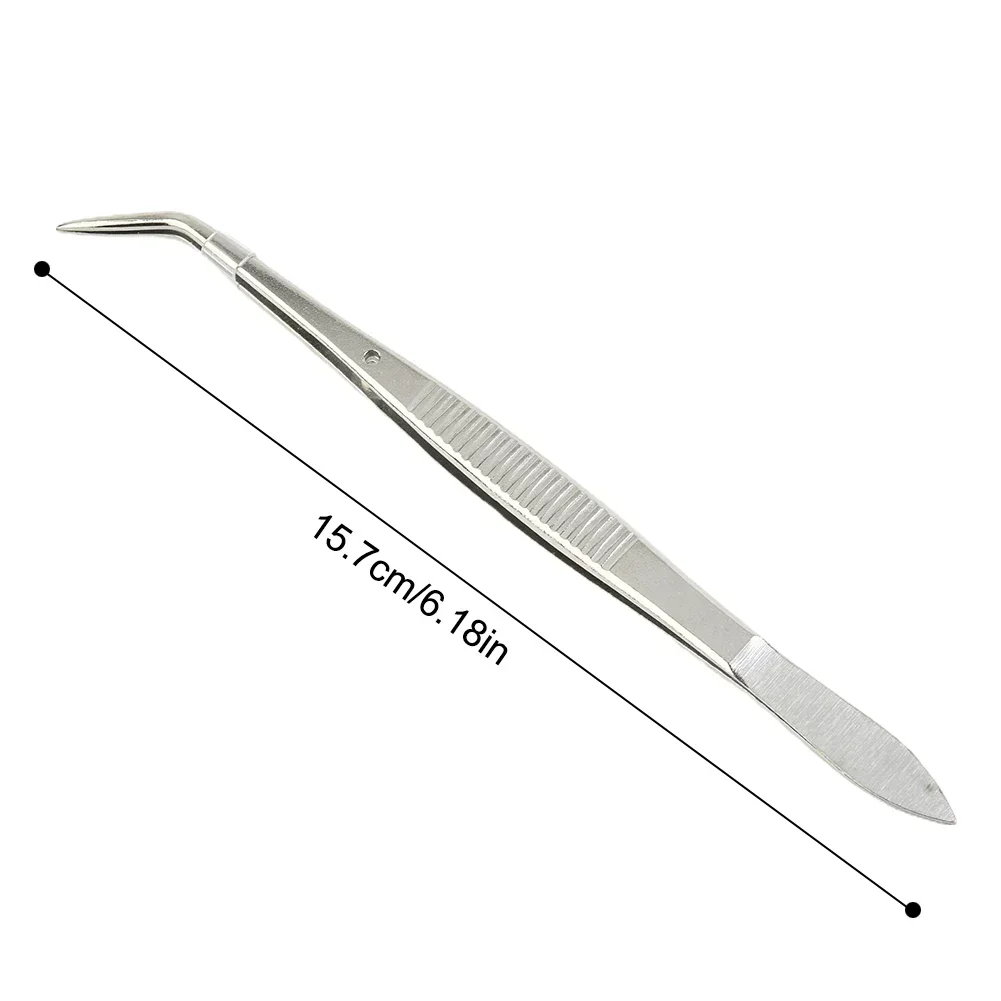 1pc Stainless Steel Tweezers Bend Chuck With Positioning Straight Curved Tweezer For Dentistry Restoration Tea Set Planting tweezer tool