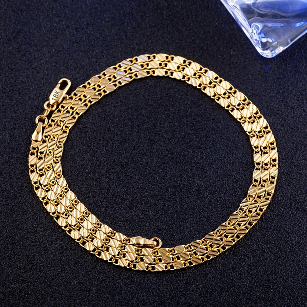 18K Gold Necklace 16/18/20/22/24/26/28/30 Inch Side Chain