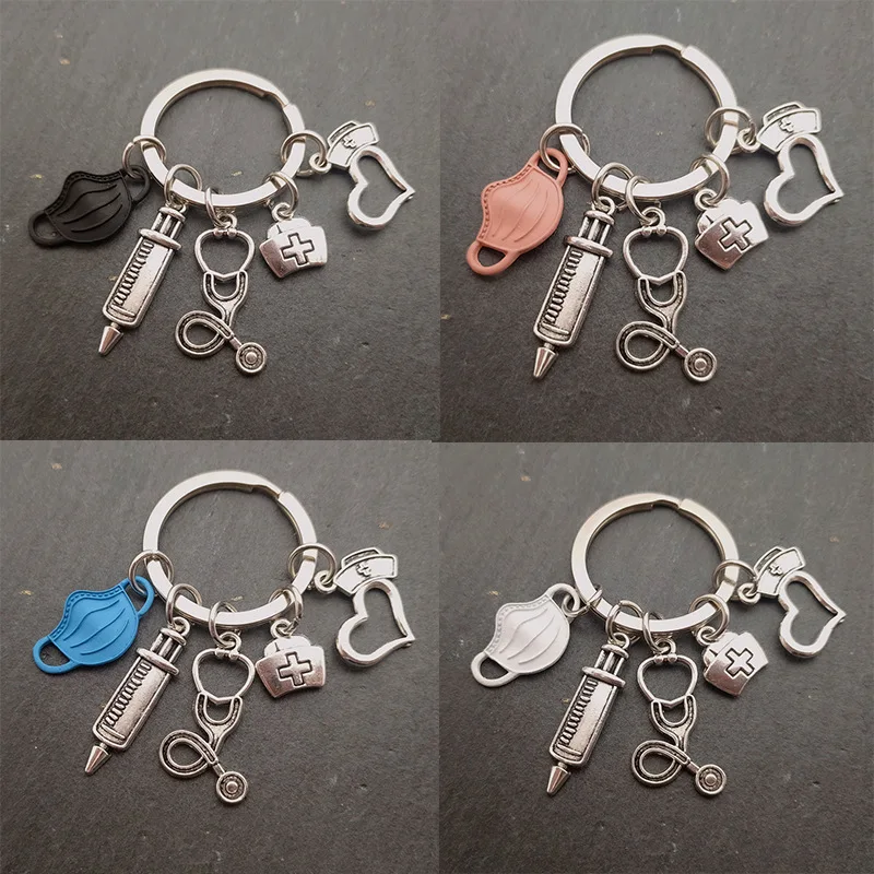 New Love Nurse Cap Stetoscopio Siringa Siringa Maschera Portachiavi Accessori Portachiavi In Lega