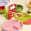6PCS Silicone Baby Tableware Contrasting Colors Dishes Adjustable Bib Suction Bowl Portable Spoon Fork Leakproof Baby Cup 1