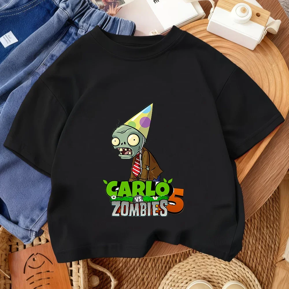 키즈 스트리트 패션 티셔츠 Plants Vs Zombies 귀여운 프린트 2026 여름 캐주얼 데일리웨어 3-14세