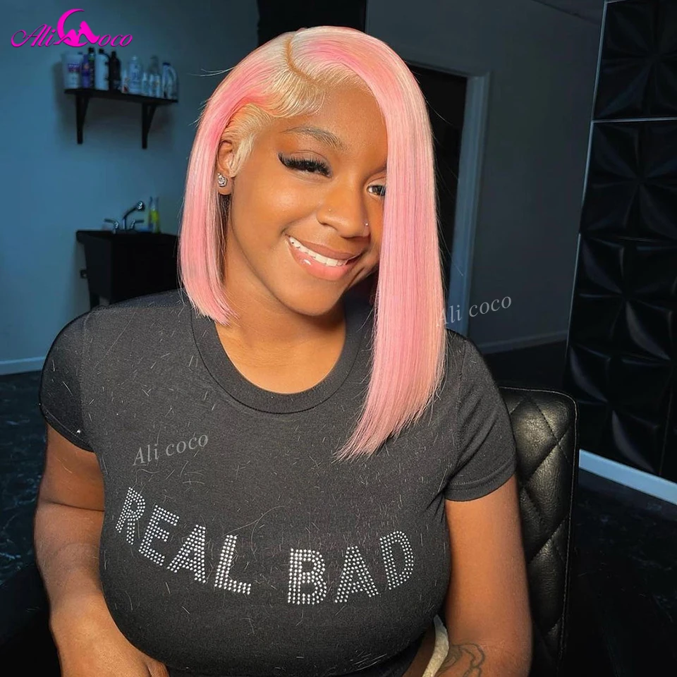 

Bob Pink Lace Front Wig Brazilian Bob 613 Colored Human Hair Wigs Pink Ombre Lace Front Wig Human Hair Bob Wig Preplucked