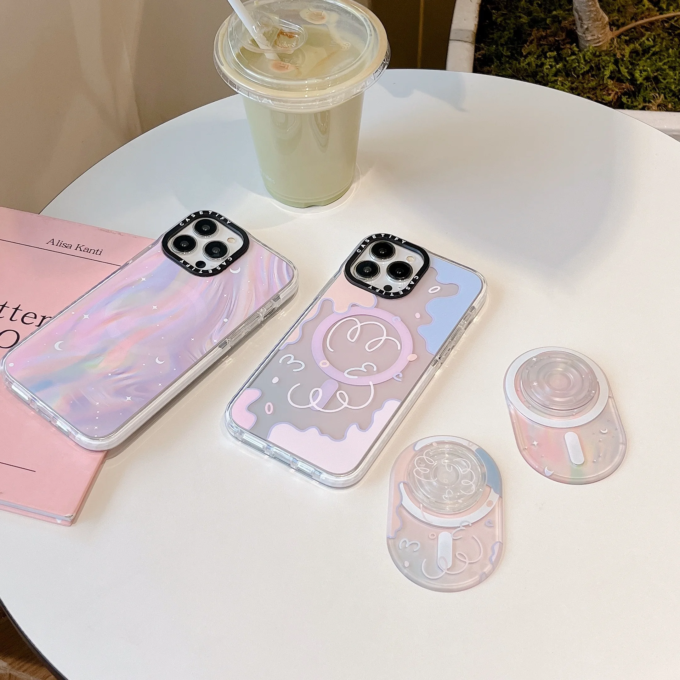 

Magnetic Splat Magnetic Mobile Phone Stand Airbag Folding Retractable Magic Lines Aurora Star Moon