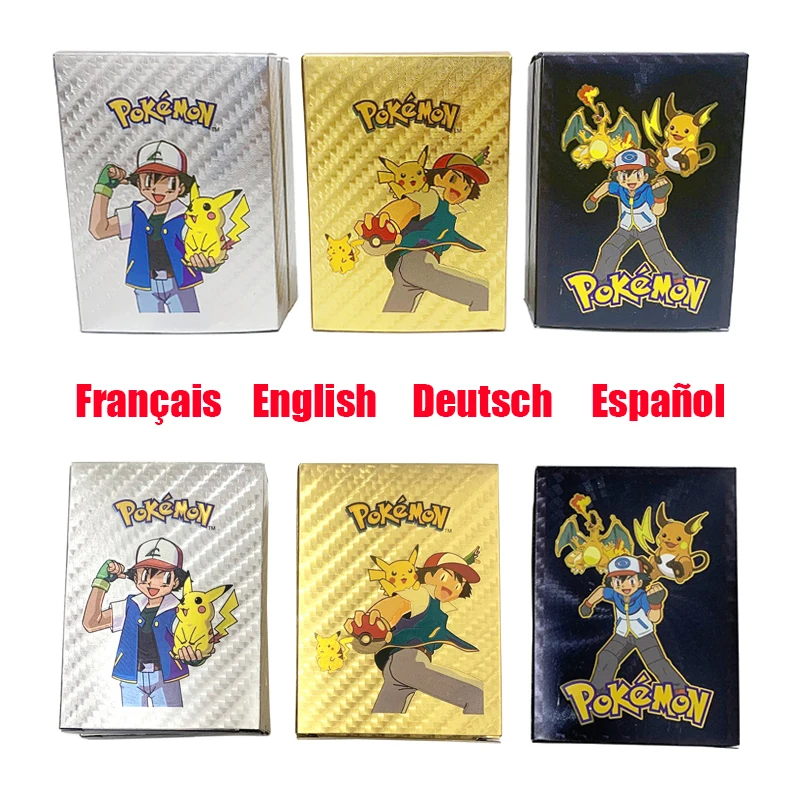 55 Pcs Carte Pokemon Tedesco Spagnolo Francese Inglese Vmax Gx Carta Energetica Carta Colorata Pikachu Rare Battle Trainer Ragazzi Regali Giocattoli