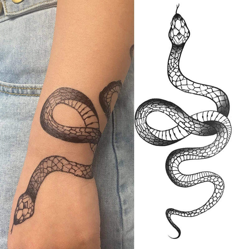 

Temporary Tattoo Stickers for Women Men Black Snake Rose Waterproof Fake Tattoo Waist Body Arm Dark Snake Tatoo Big Size Cool