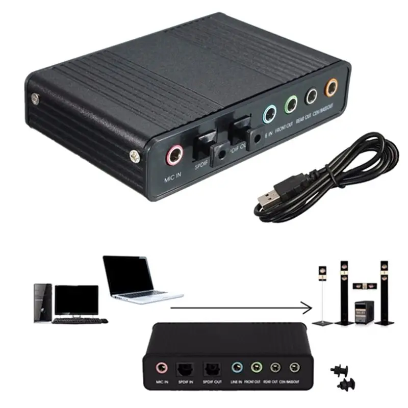 【가격 인하】 】PC 노트북 서라운드 오디오 카드 PC 노트북 서라운드 어댑터 6채널 5.1사운드 카드 블루