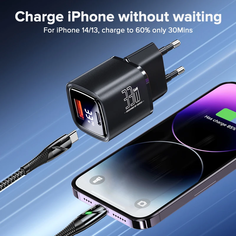QOOVI GaN 33W USB-C Wandladegerät Schnellladung QC3.0 PD-Adapter für iPhone Samsung - Image 2