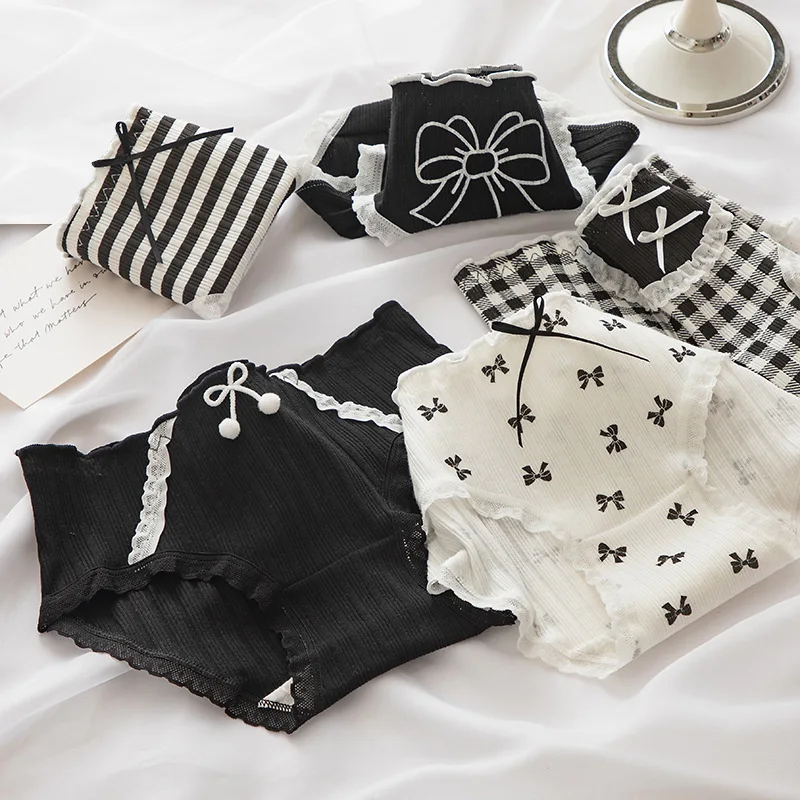 

Japanese Lolita Bow Print Cute Girl Underwear Ladies Cotton Crotch Bag Hip Mid-waist Student Briefs