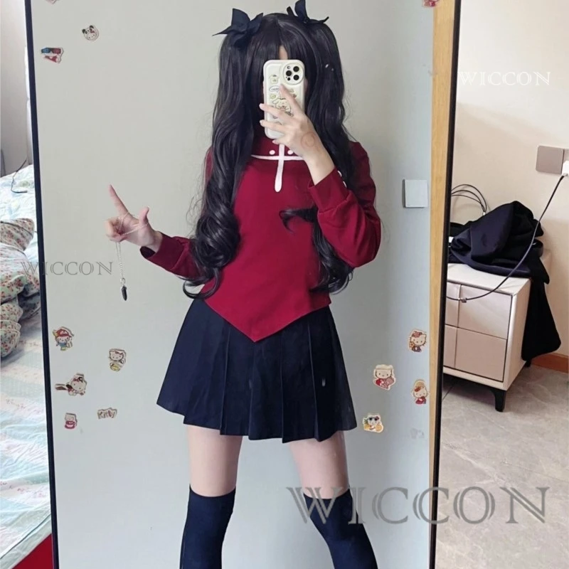 

Женский костюм для косплея Fate Stay Night Tohsaka Rin, костюм с длинным париком и черной юбкой, карнавальный костюм для ролевых игр, платья на Хэллоуин