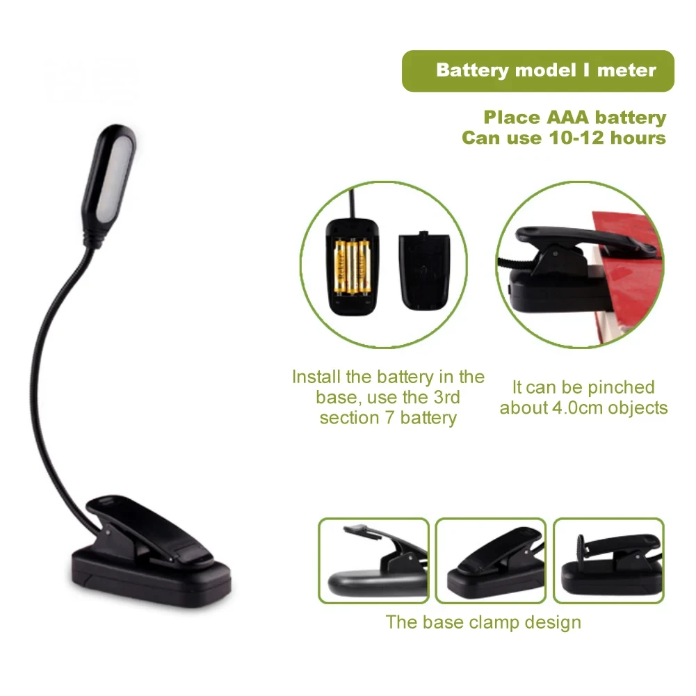 Portable Adjustable LED Clip-On Desk Lamp - Flexible Battery-Powered Reading and Study Light