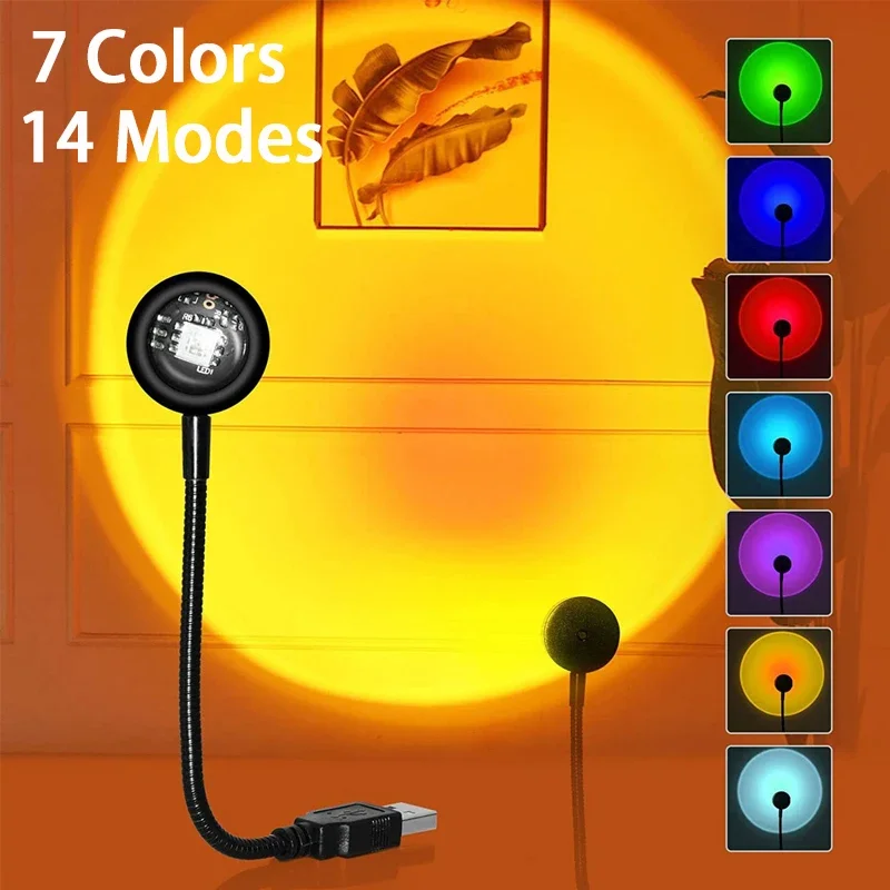 선셋 램프 LED USB 레인보우 네온 무드등 프로젝터 사진 촬영 벽 분위기 조명 침실 방 꾸미기 선물