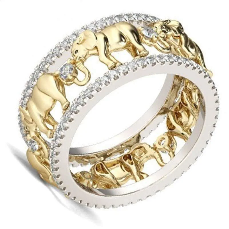 Elephant Pineapple Ring for Women Wedding Party Finger Rings Dazzling Cubic Zircon Fashion Jewelry