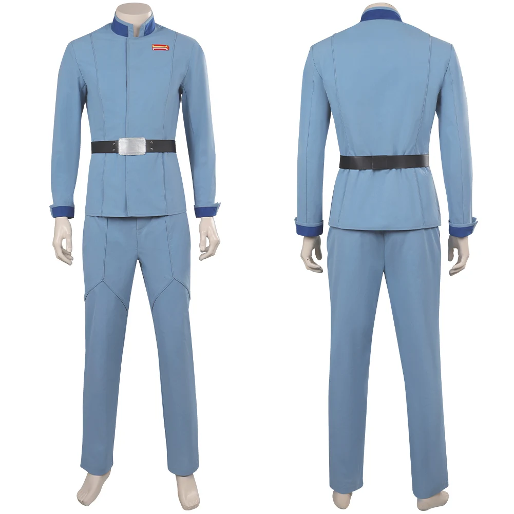 

Male Dr. Pershing Cosplay Men Costume Top Pants Belt Blue Uniform Halloween Carnival Party Disguise Suit Role Play