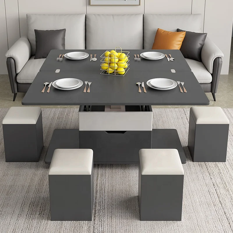 

Modern rectangle convertible foldable expandable 4 stools coffee table for living room furniture